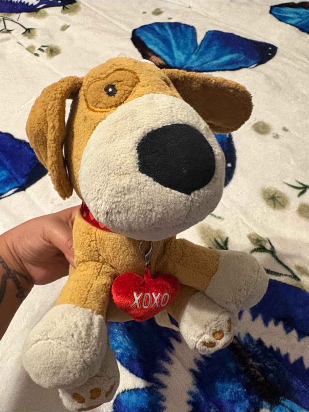 XOXO Brown & Cream Plush Dog with Red Heart Charm